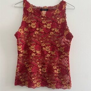Josie Natori Red And Gold Lace Tanktop
